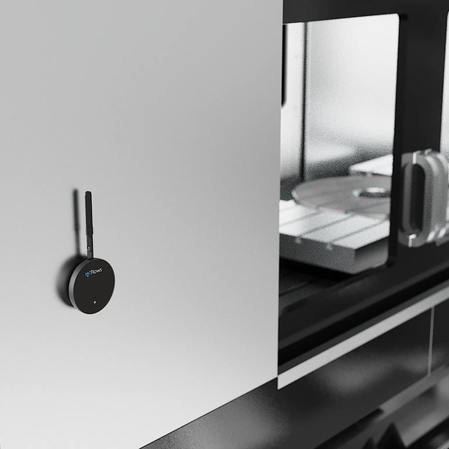 A SenseAi sensor magnetically mounted on the spindle housing of a machining center