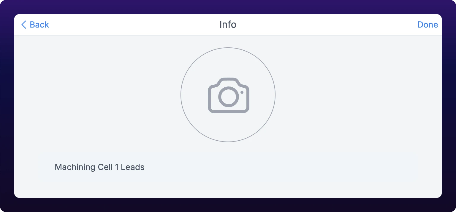 The Edit view of a group chat's info panel, with the group picture square above a focused name field holding the group name