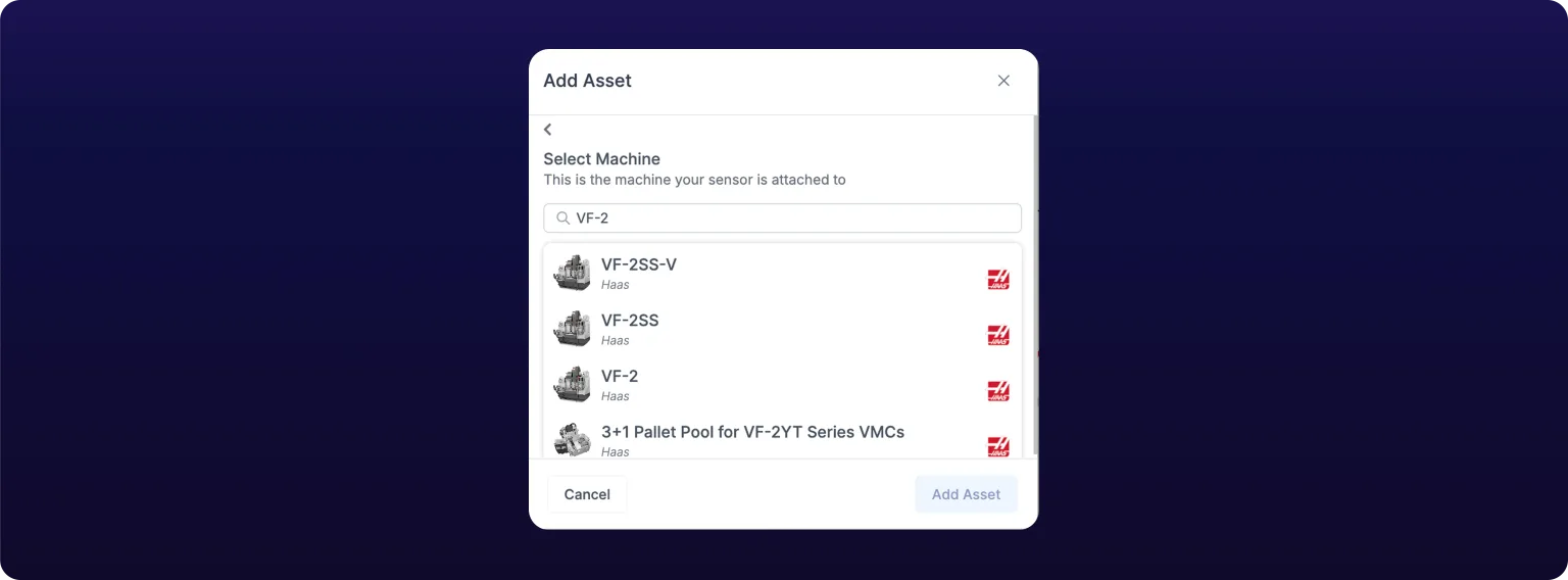The Find or add a machine field showing catalog search results
