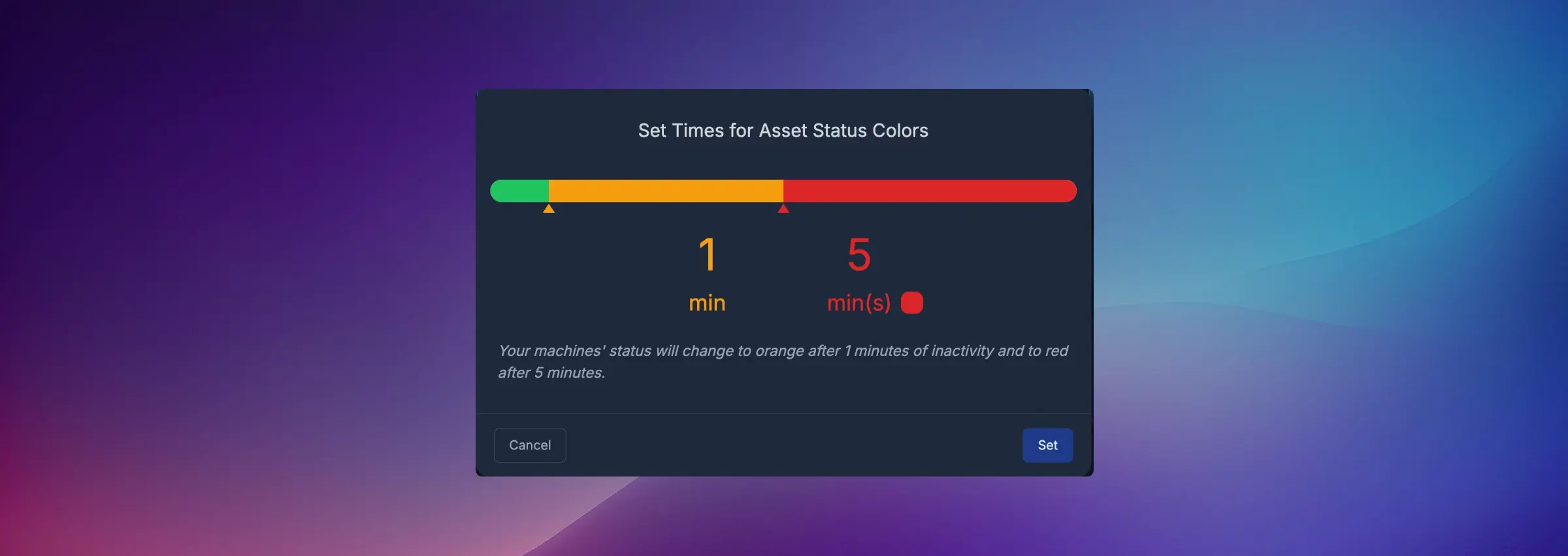 Status color threshold adjustment modal